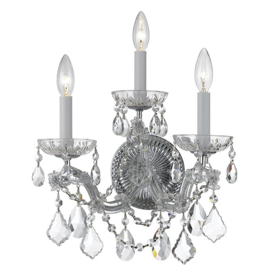 ##Antique Hardware## Maria Theresa 3 Light Hand Cut Crystal Polished Chrome Sconce