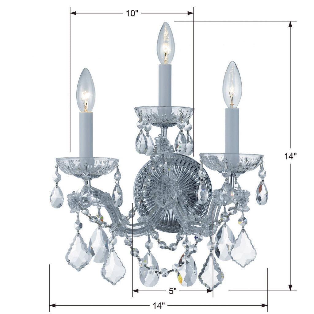 ##Antique Hardware## Maria Theresa 3 Light Hand Cut Crystal Polished Chrome Sconce