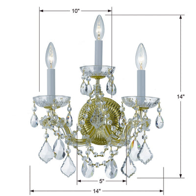 ##Antique Hardware## Maria Theresa 3 Light Hand Cut Crystal Gold Sconce