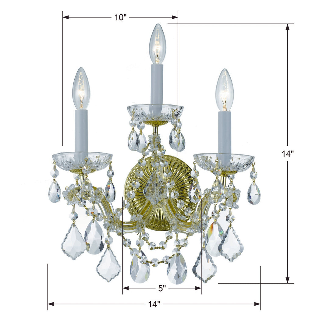 ##Antique Hardware## Maria Theresa 3 Light Spectra Crystal Gold Sconce