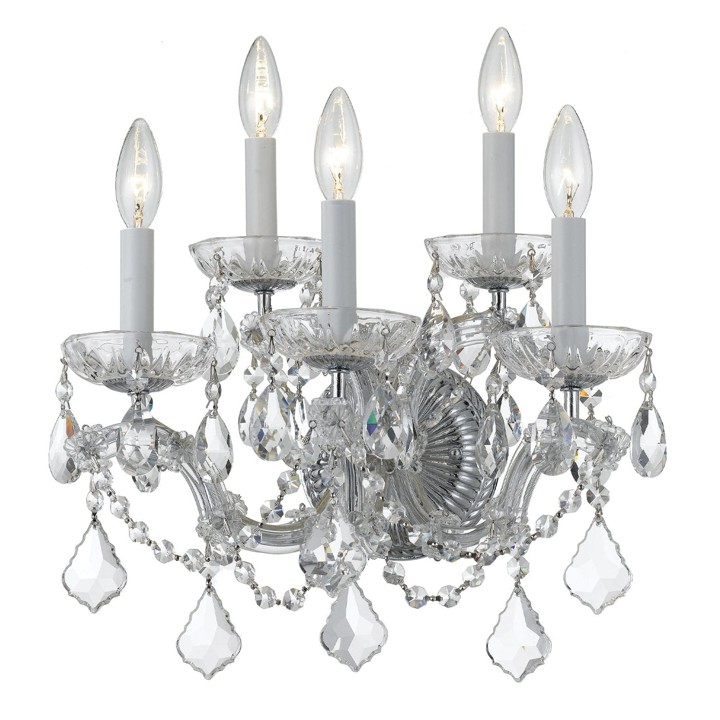 ##Antique Hardware## Maria Theresa 5 Light Hand Cut Crystal Polished Chrome Sconce