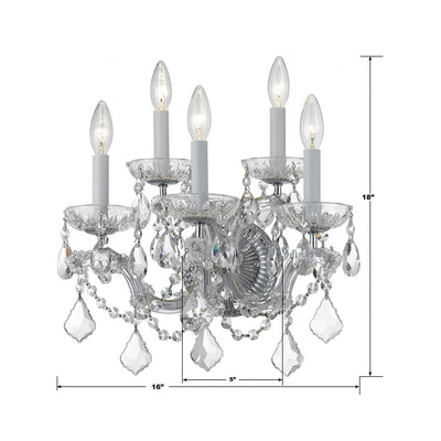 ##Antique Hardware## Maria Theresa 5 Light Spectra Crystal Polished Chrome Sconce