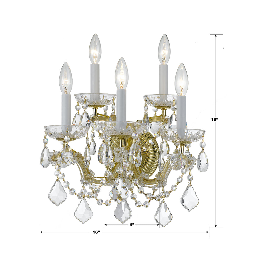 ##Antique Hardware## Maria Theresa 5 Light Hand Cut Crystal Gold Sconce