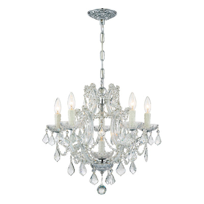 ##Antique Hardware## Maria Theresa 6 Light Clear Italian Crystal Polished Chrome Chandelier