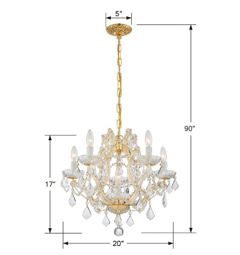 ##Antique Hardware## Maria Theresa 6 Light Spectra Crystal Gold Chandelier