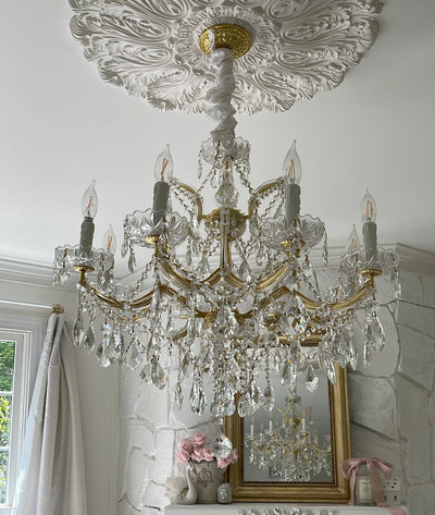 ##Antique Hardware## Maria Theresa 9 Light Hand Cut Crystal Gold Chandelier