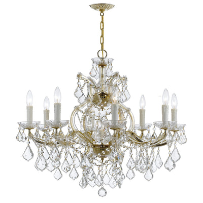 ##Antique Hardware## Maria Theresa 9 Light Spectra Crystal Gold Chandelier