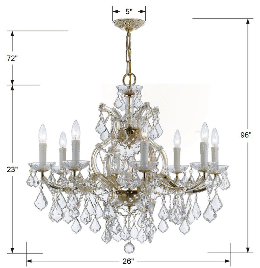 ##Antique Hardware## Maria Theresa 9 Light Spectra Crystal Gold Chandelier