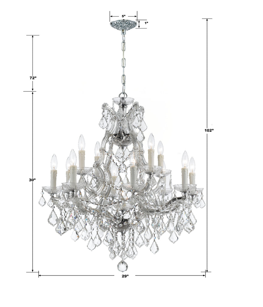 ##Antique Hardware## Maria Theresa 13 Light Clear Italian Crystal Polished Chrome Chandelier