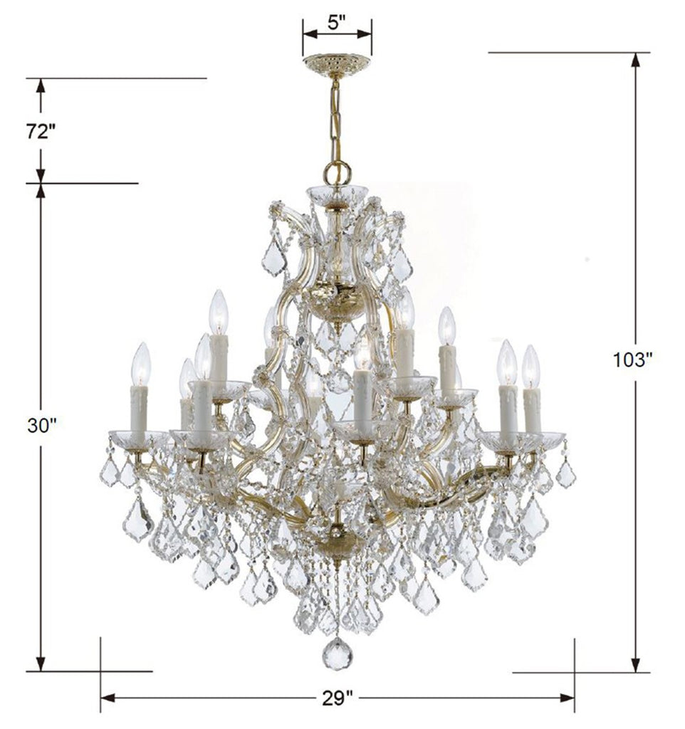 ##Antique Hardware## Maria Theresa 13 Light Spectra Crystal Gold Chandelier