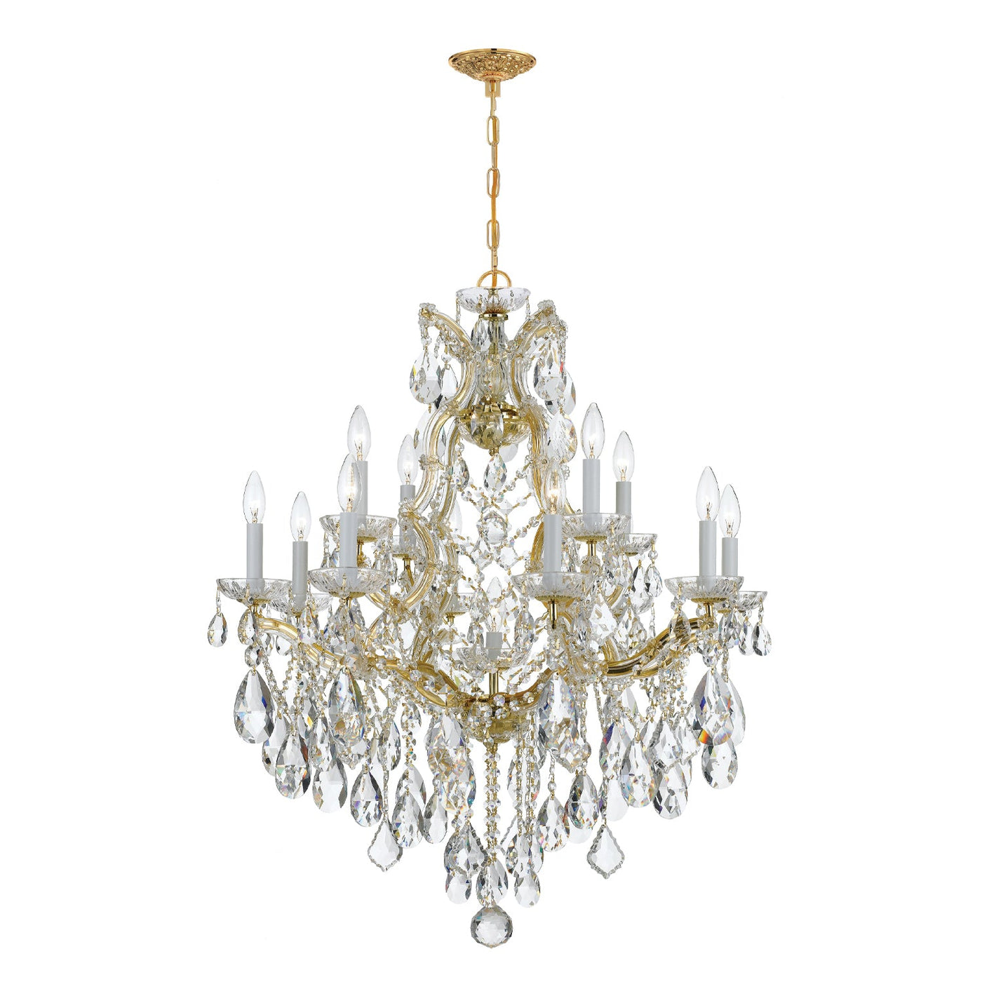 ##Antique Hardware## Maria Theresa 13 Light Hand Cut Crystal Gold Chandelier