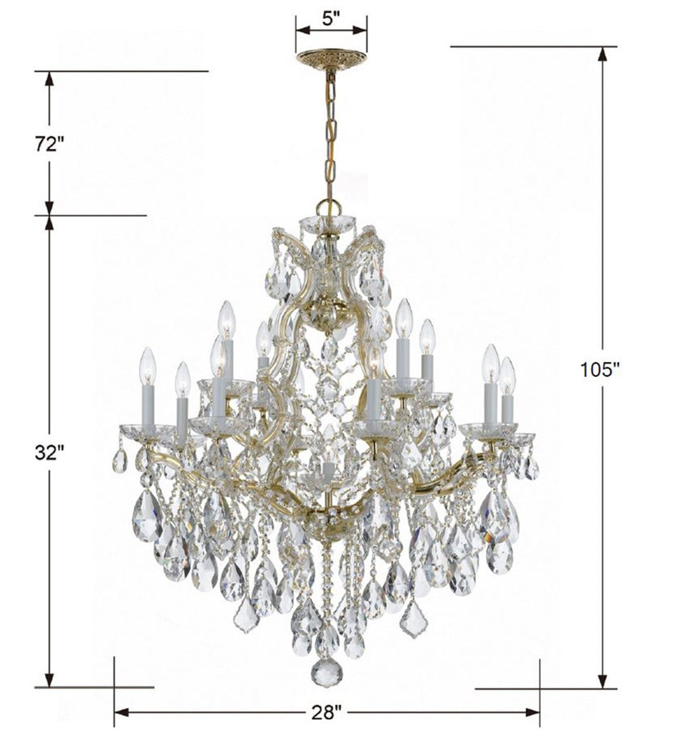 ##Antique Hardware## Maria Theresa 13 Light Hand Cut Crystal Gold Chandelier