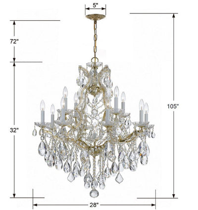 ##Antique Hardware## Maria Theresa 13 Light Hand Cut Crystal Gold Chandelier