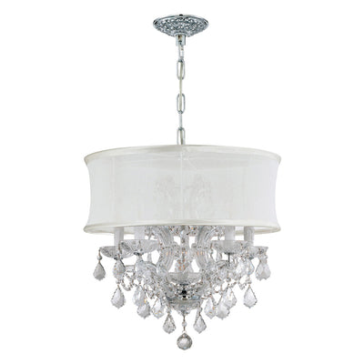 ##Antique Hardware## Brentwood 6 Light Crystal Polished Chrome Drum Shade Chandelier