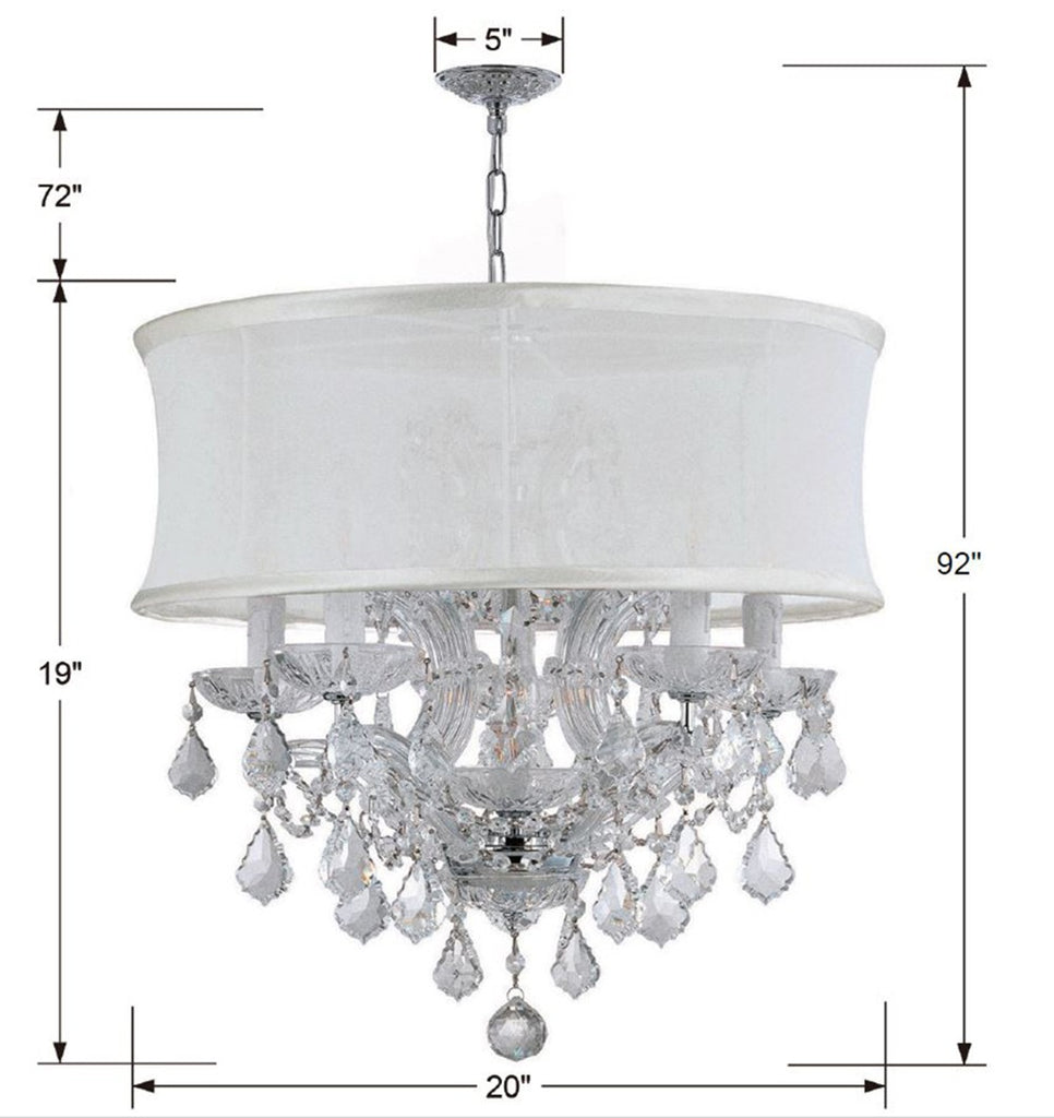 ##Antique Hardware## Brentwood 6 Light Crystal Polished Chrome Drum Shade Chandelier