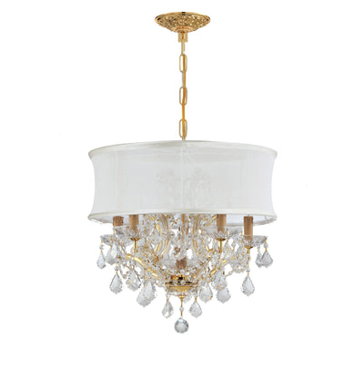 ##Antique Hardware## Brentwood 6 Light Swarovski Strass Crystal Gold Drum Shade Chandelier