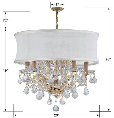 ##Antique Hardware## Brentwood 6 Light Swarovski Strass Crystal Gold Drum Shade Chandelier