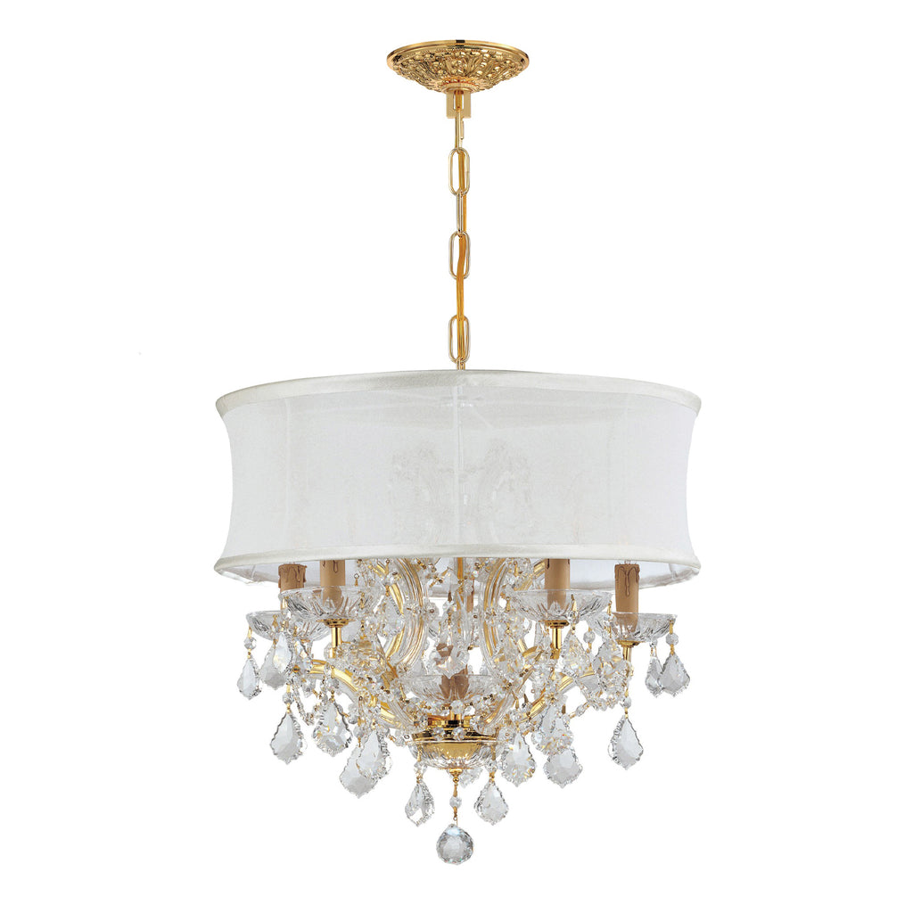 ##Antique Hardware## Brentwood 6 Light Swarovski Strass Crystal Gold Drum Shade Chandelier