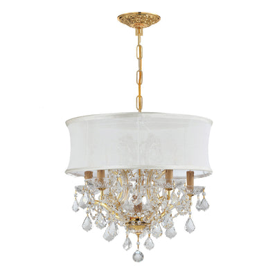 ##Antique Hardware## Brentwood 6 Light Swarovski Strass Crystal Gold Drum Shade Chandelier