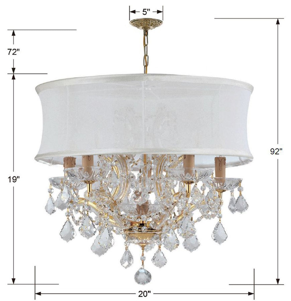 ##Antique Hardware## Brentwood 6 Light Crystal Gold Drum Shade Chandelier