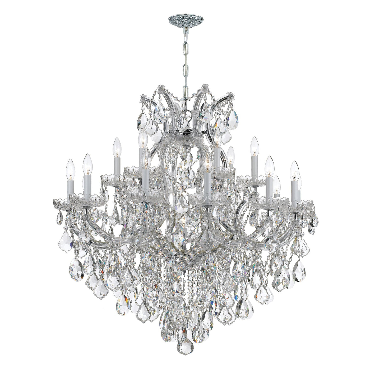 ##Antique Hardware## Maria Theresa 19 Light Hand Cut Crystal Polished Chrome Chandelier