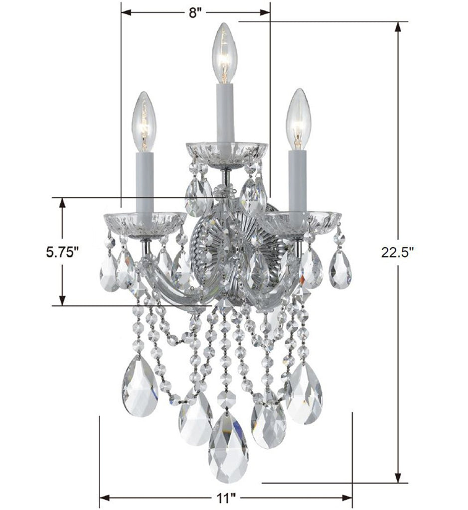 ##Antique Hardware## Maria Theresa 3 Light Hand Cut Crystal Polished Chrome Sconce