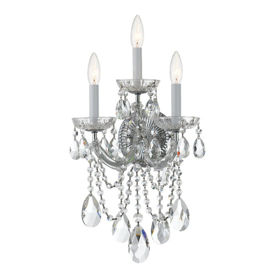 ##Antique Hardware## Maria Theresa 3 Light Swarovski Strass Crystal Polished Chrome Sconce