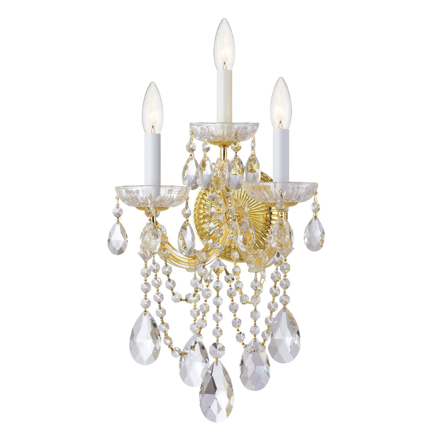 ##Antique Hardware## Maria Theresa 3 Light Hand Cut Crystal Gold Sconce