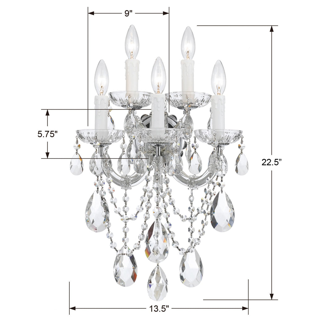 ##Antique Hardware## Maria Theresa 5 Light Spectra Crystal Polished Chrome Sconce