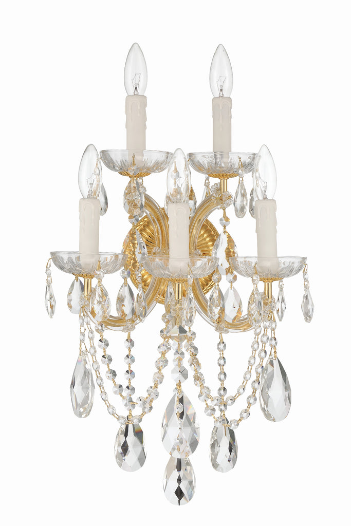 ##Antique Hardware## Maria Theresa 5 Light Hand Cut Crystal Gold Sconce