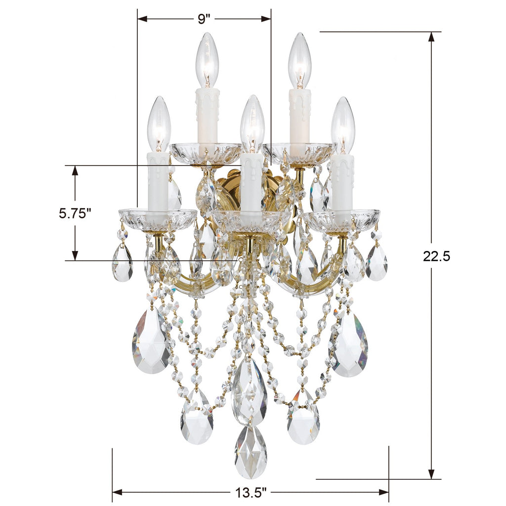 ##Antique Hardware## Maria Theresa 5 Light Spectra Crystal Gold Sconce