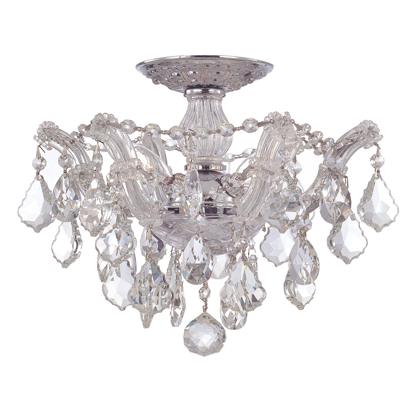 ##Antique Hardware## Maria Theresa 3 Light Hand Cut Crystal Polished Chrome Semi Flush Mount