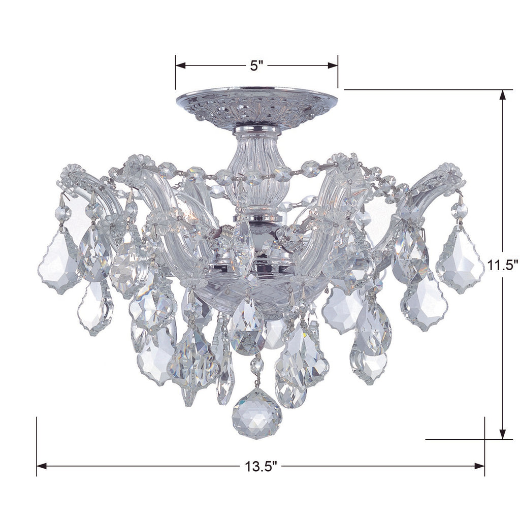 ##Antique Hardware## Maria Theresa 3 Light Hand Cut Crystal Polished Chrome Semi Flush Mount