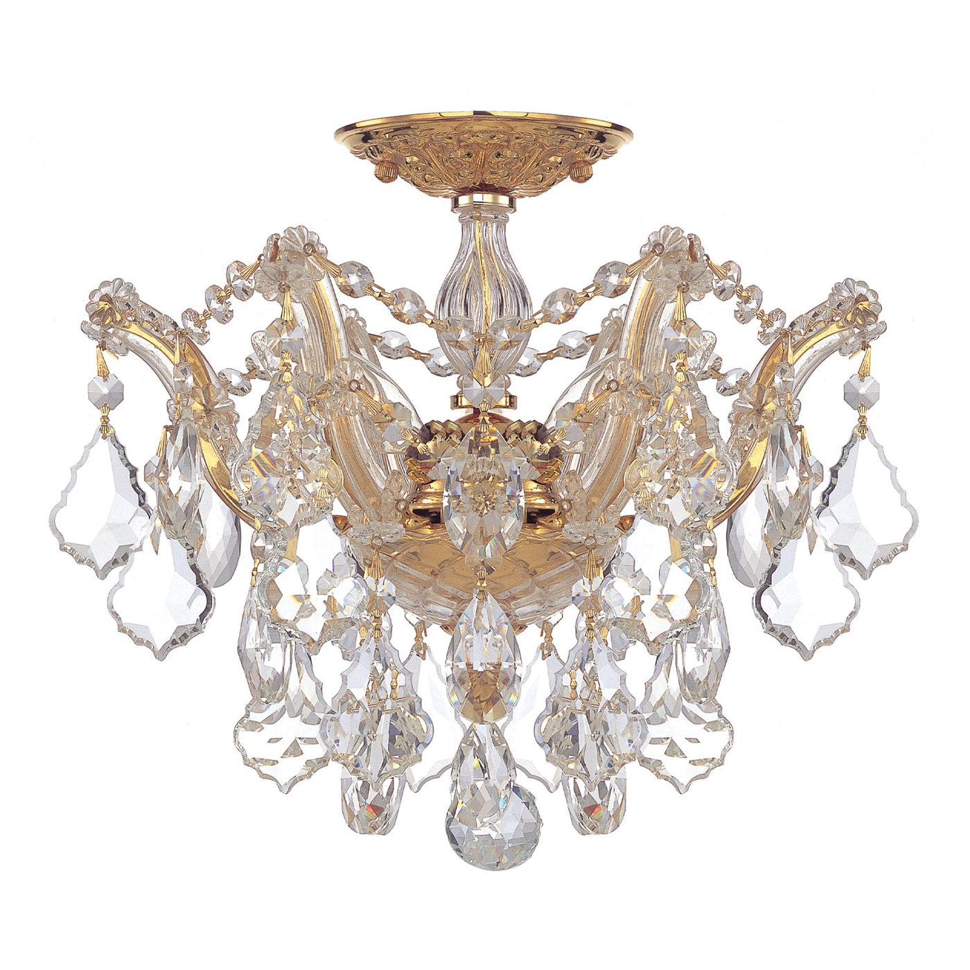 ##Antique Hardware## Maria Theresa 3 Light Hand Cut Crystal Gold Semi Flush Mount