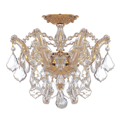 ##Antique Hardware## Maria Theresa 3 Light Hand Cut Crystal Gold Semi Flush Mount