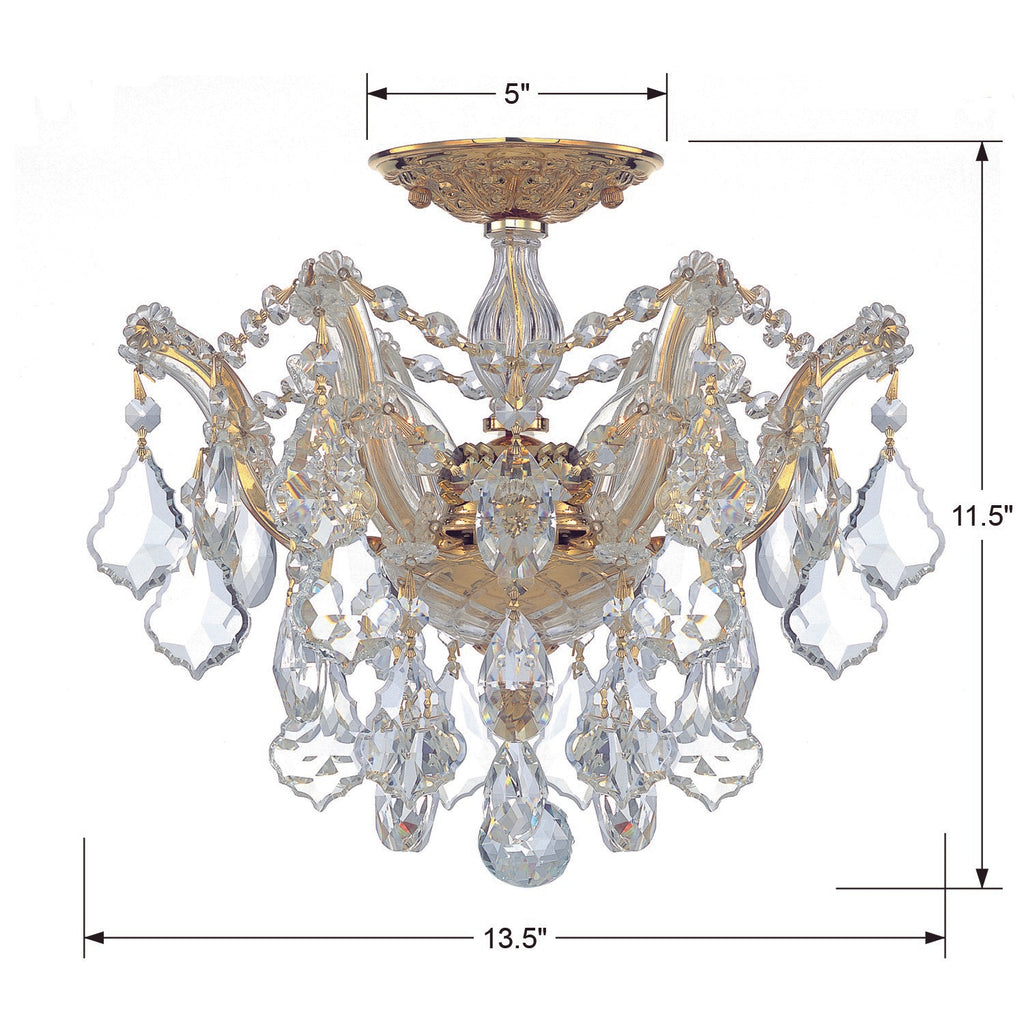 ##Antique Hardware## Maria Theresa 3 Light Hand Cut Crystal Gold Semi Flush Mount