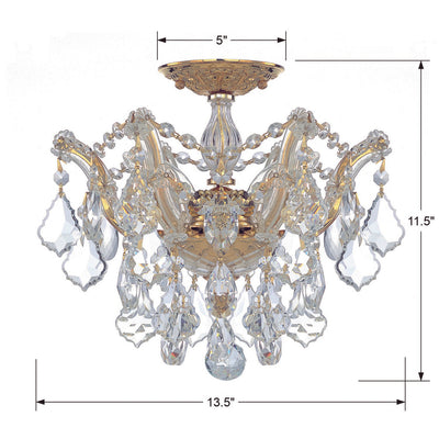 ##Antique Hardware## Maria Theresa 3 Light Hand Cut Crystal Gold Semi Flush Mount