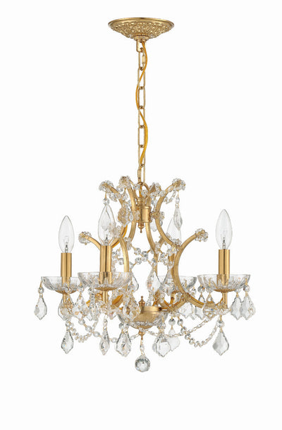 ##Antique Hardware## Filmore 4 Light Hand Cut Crystal Antique Gold Mini Chandelier