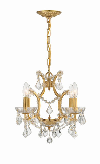 ##Antique Hardware## Filmore 4 Light Hand Cut Crystal Antique Gold Mini Chandelier