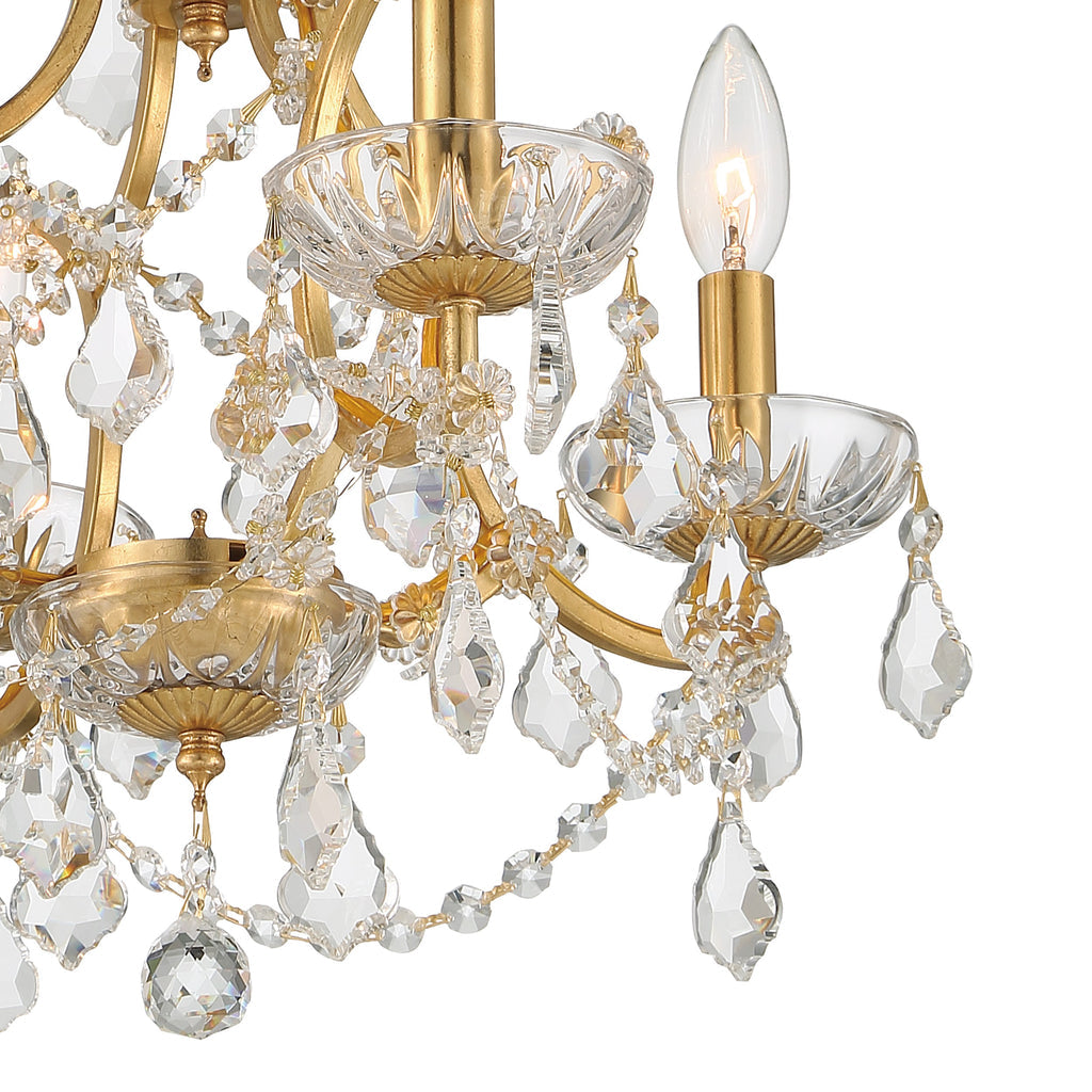 ##Antique Hardware## Filmore 4 Light Hand Cut Crystal Antique Gold Mini Chandelier