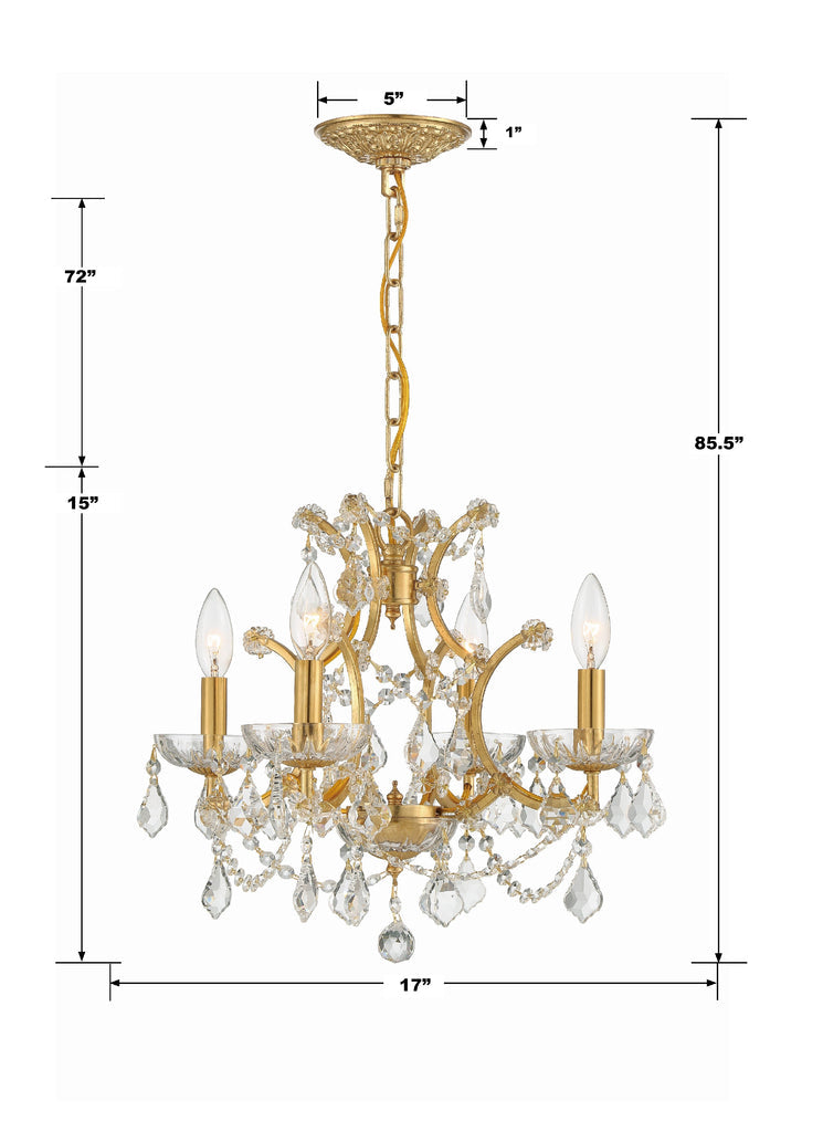 ##Antique Hardware## Filmore 4 Light Hand Cut Crystal Antique Gold Mini Chandelier