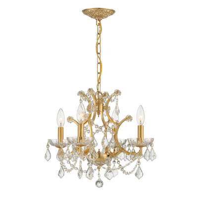 ##Antique Hardware## Filmore 4 Light Spectra Crystal Antique Gold Mini Chandelier