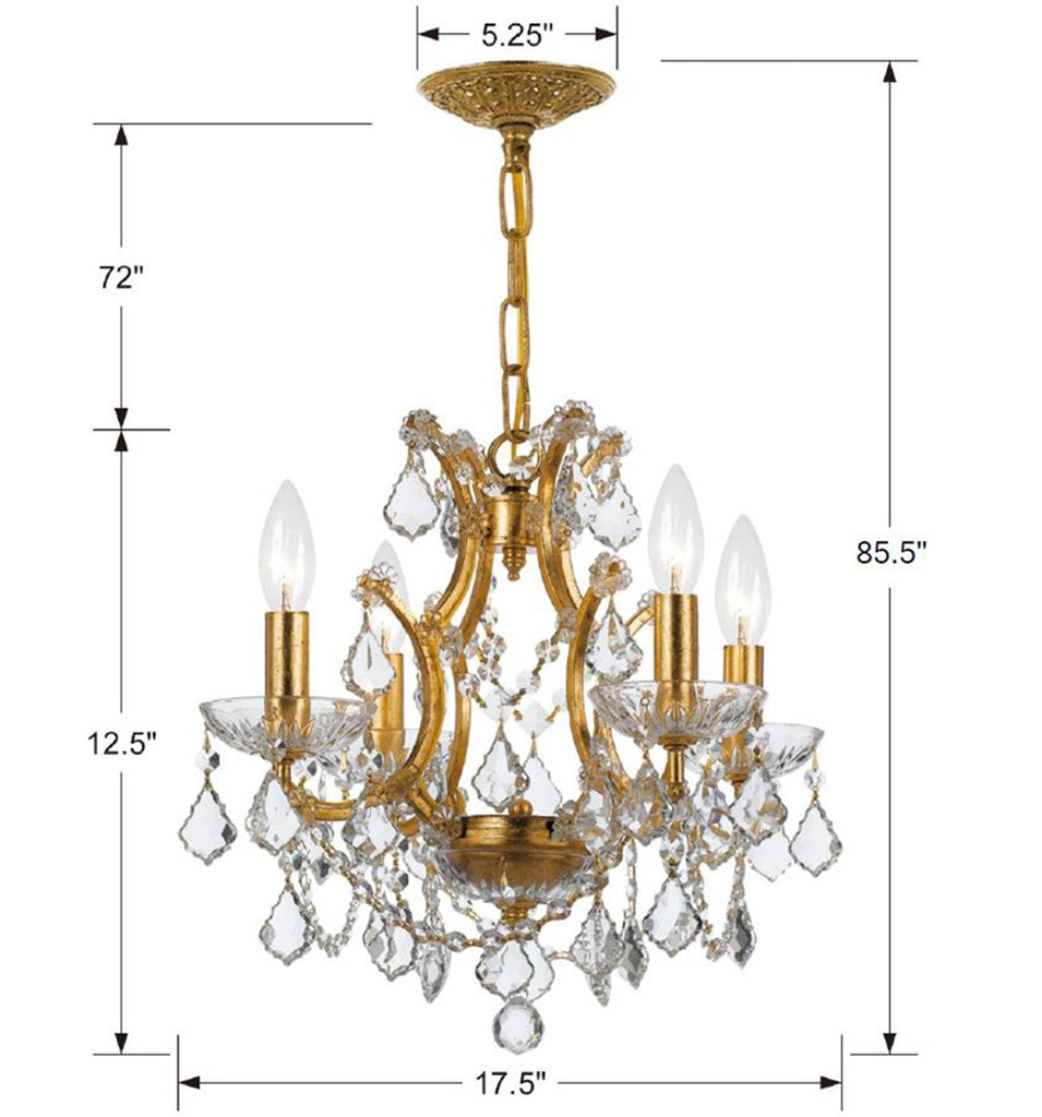 ##Antique Hardware## Filmore 4 Light Spectra Crystal Antique Gold Mini Chandelier