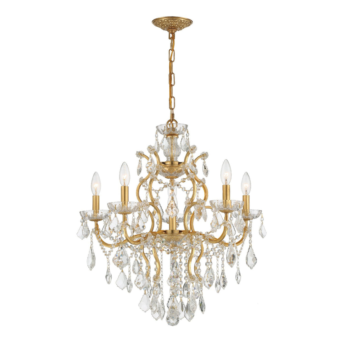 ##Antique Hardware## Filmore 6 Light Spectra Crystal Antique Gold Chandelier