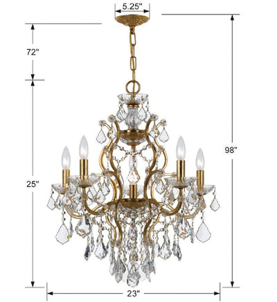 ##Antique Hardware## Filmore 6 Light Spectra Crystal Antique Gold Chandelier