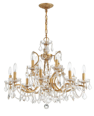 ##Antique Hardware## Filmore 12 Light Hand Cut Crystal Antique Gold Chandelier