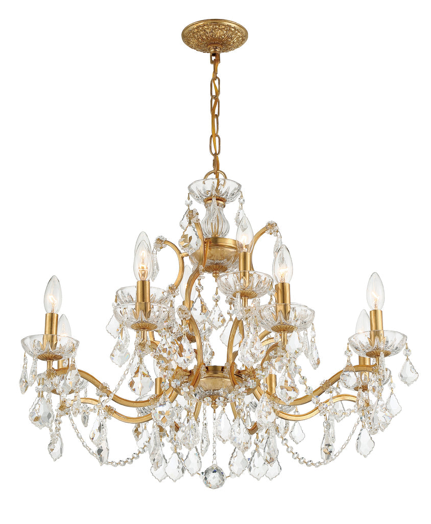 ##Antique Hardware## Filmore 12 Light Hand Cut Crystal Antique Gold Chandelier