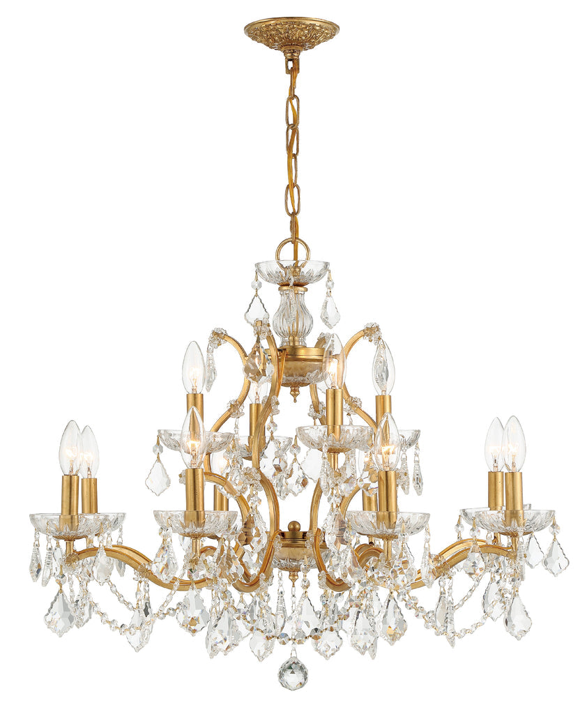 ##Antique Hardware## Filmore 12 Light Hand Cut Crystal Antique Gold Chandelier