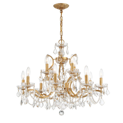 ##Antique Hardware## Filmore 12 Light Spectra Crystal Antique Gold Chandelier