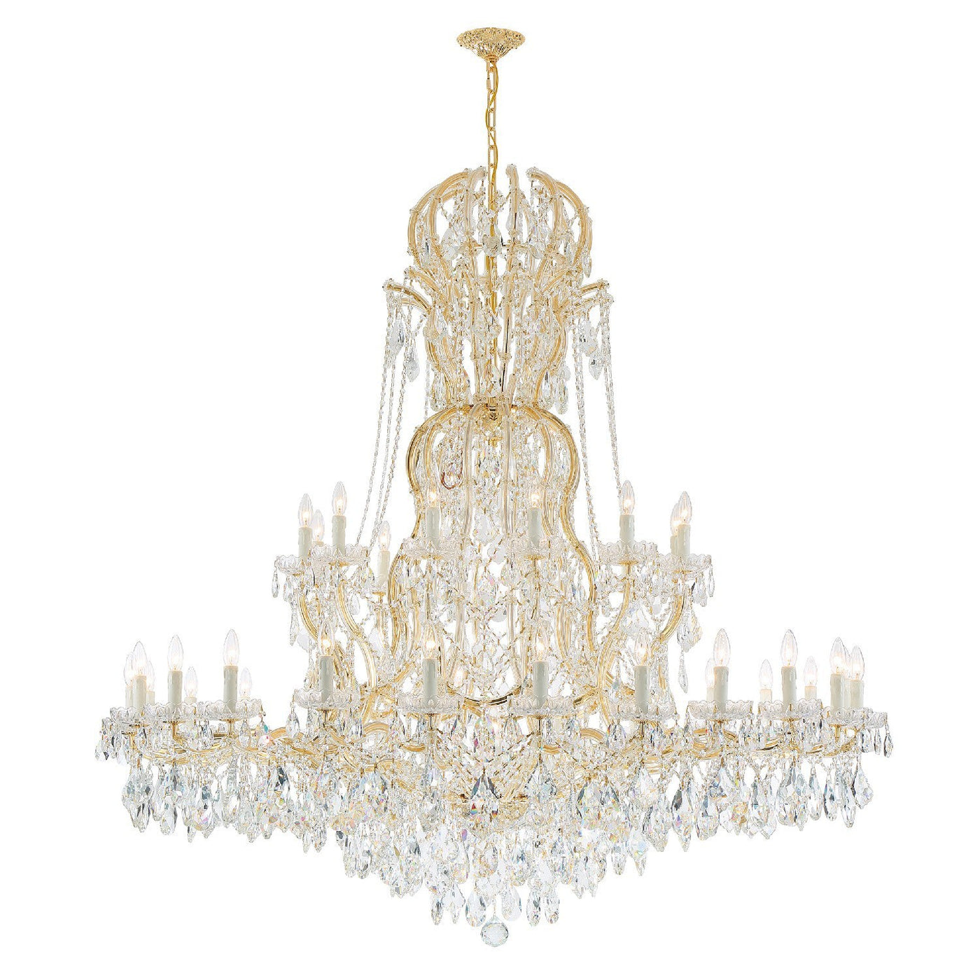 ##Antique Hardware## Maria Theresa 37 Light Spectra Crystal Gold Chandelier